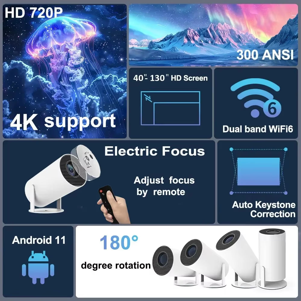 DITONG HY300 Plus Projector – Android 11, 300 ANSI, Dual WiFi, 4K Support