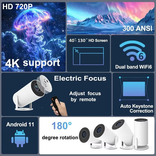 DITONG HY300 Plus Projector – Android 11, 300 ANSI, Dual WiFi, 4K Support