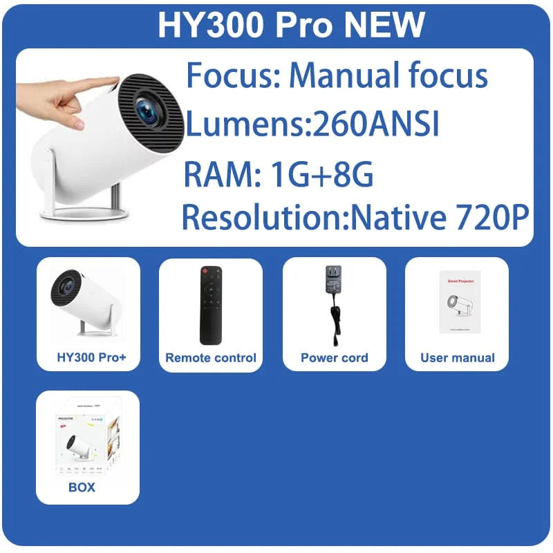 DITONG HY300 Plus Projector – Android 11, 300 ANSI, Dual WiFi, 4K Support