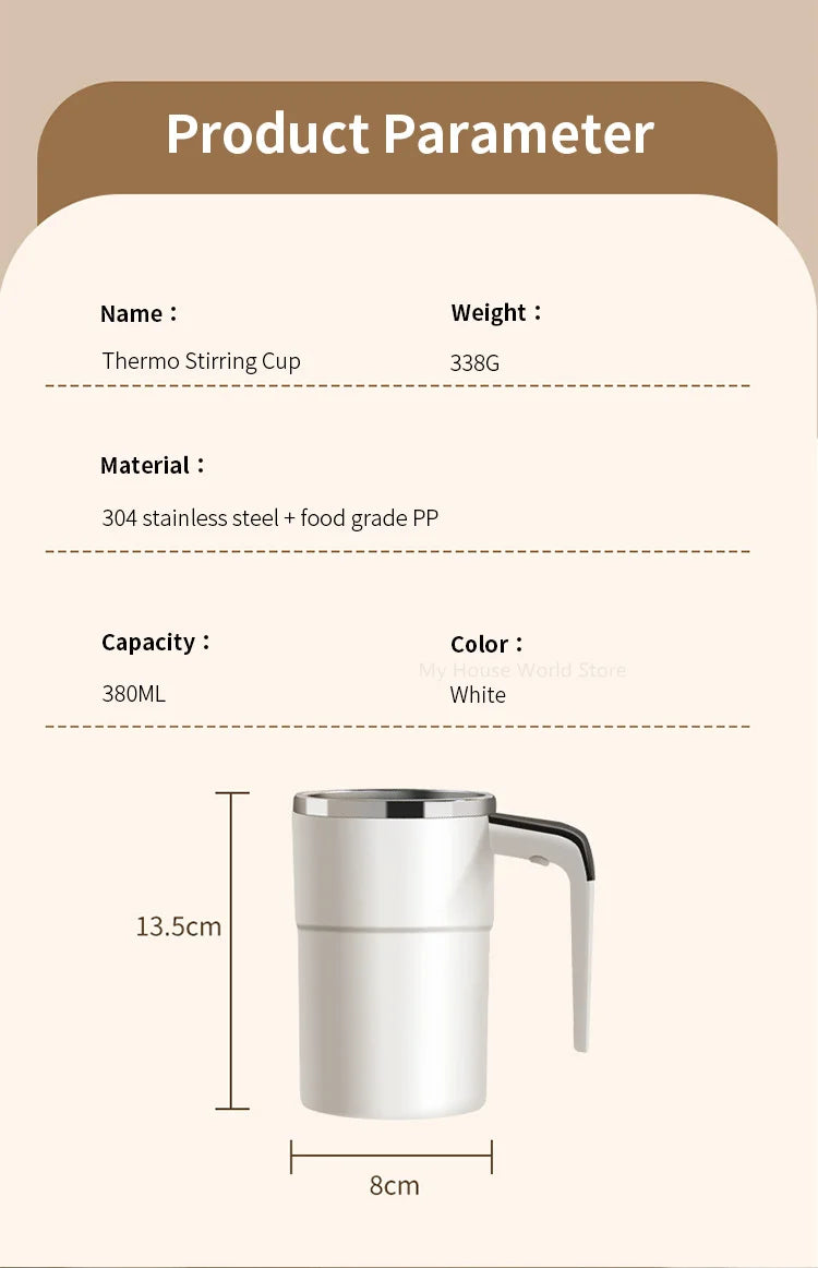380ML Mini Electric Coffee Self Mixing Mug IP67 Waterproof Food Safe Coffee Mug USB Rechargeable Automatic Magnetic Cup for Tea & Coffee