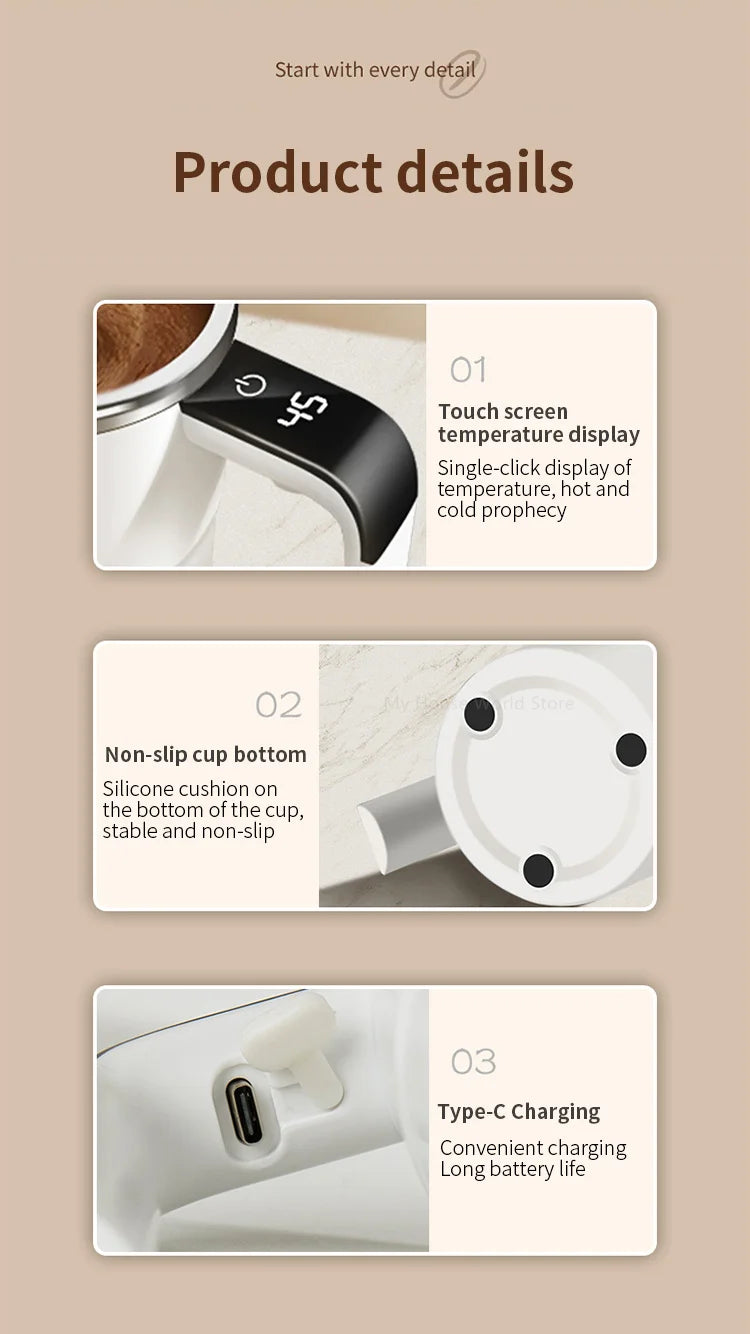 380ML Mini Electric Coffee Self Mixing Mug IP67 Waterproof Food Safe Coffee Mug USB Rechargeable Automatic Magnetic Cup for Tea & Coffee