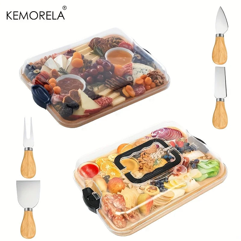 Portable Charcuterie Platter with Lid – Bamboo Cutting Board & Cheese Tray