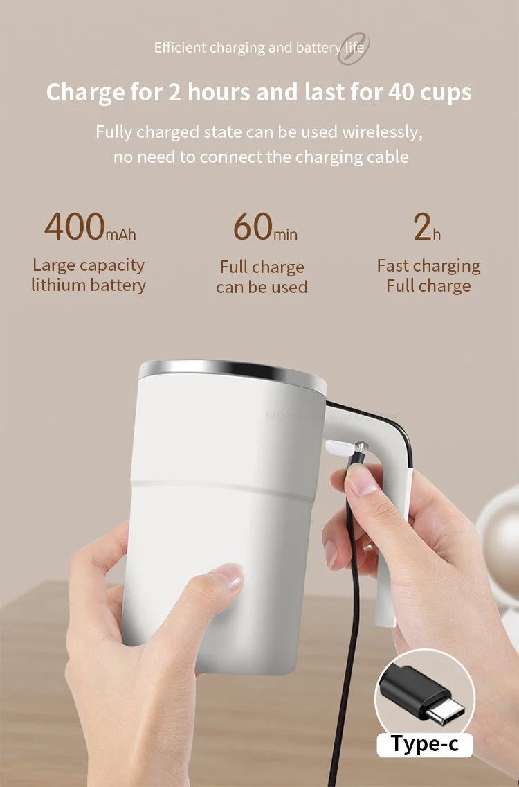 380ML Mini Electric Coffee Self Mixing Mug IP67 Waterproof Food Safe Coffee Mug USB Rechargeable Automatic Magnetic Cup for Tea & Coffee