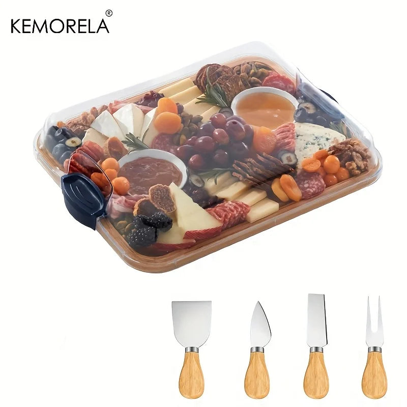 Portable Charcuterie Platter with Lid – Bamboo Cutting Board & Cheese Tray