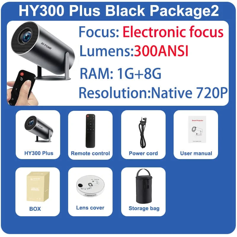 DITONG HY300 Plus Projector – Android 11, 300 ANSI, Dual WiFi, 4K Support