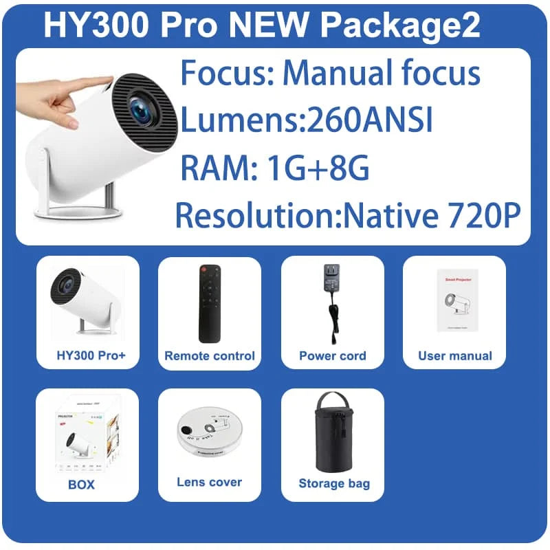 DITONG HY300 Plus Projector – Android 11, 300 ANSI, Dual WiFi, 4K Support