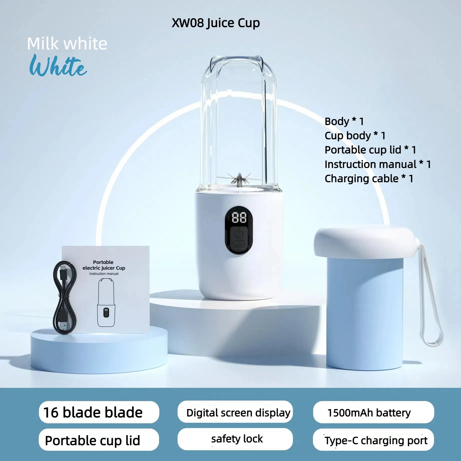 400ml Portable USB Rechargeable Mini Electric Juice Blender – Self-Stirring Cup